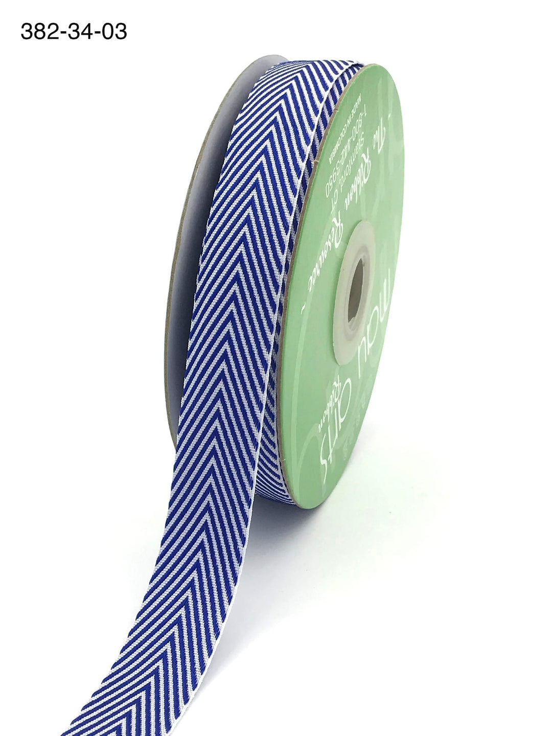 Ribbon by the Yard - Blue/White Twill Chevron Stripe Ribbon with Woven Edge 3/4 Inch Width