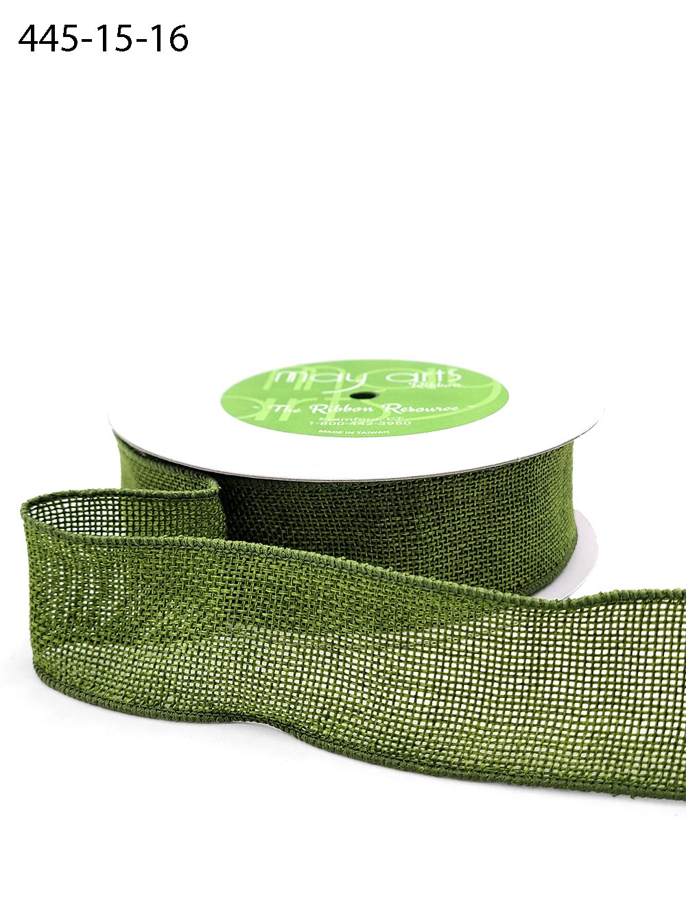 Ribbon by the Yard - Olive 1.5 Inch Faux Burlap Ribbon with Wired Woven Edge