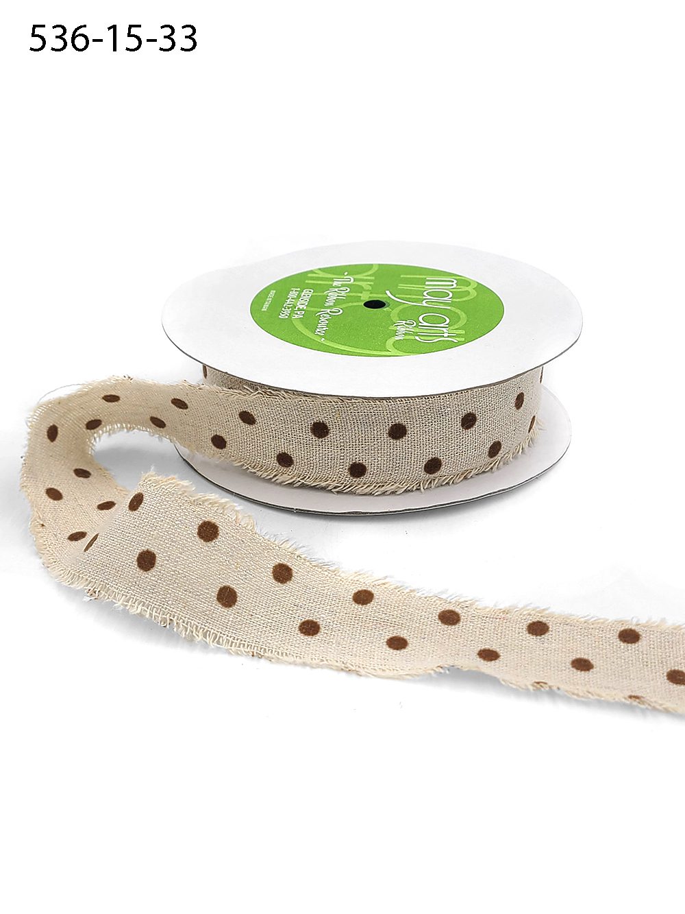 Ribbon by the Yard - 1.5 Inch Brown Velvet Polka Dots on Natural Ribbon with Frayed Edge