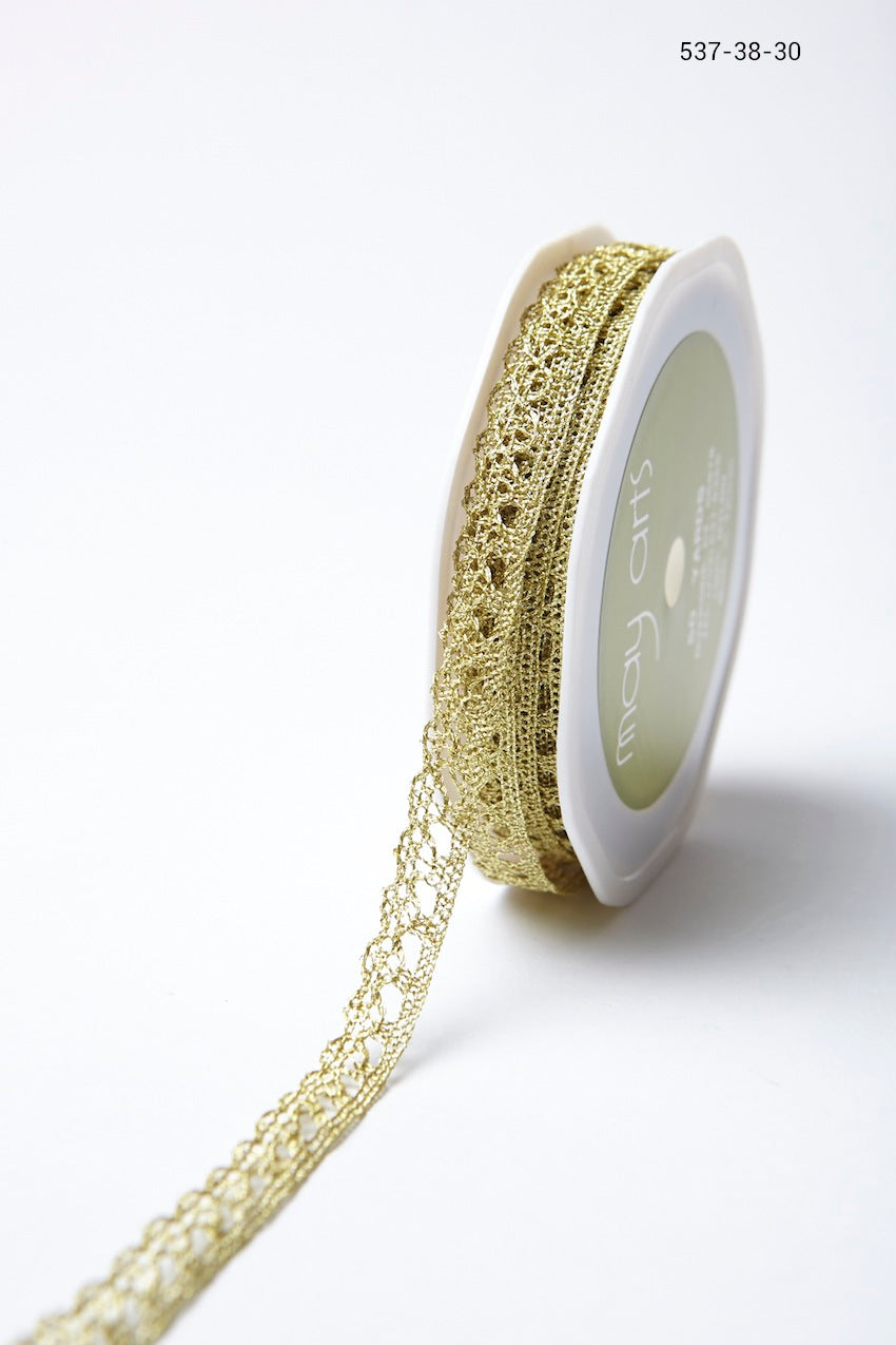 Ribbon by the Yard - Metallic Crochet Ribbon in Gold 3/8
