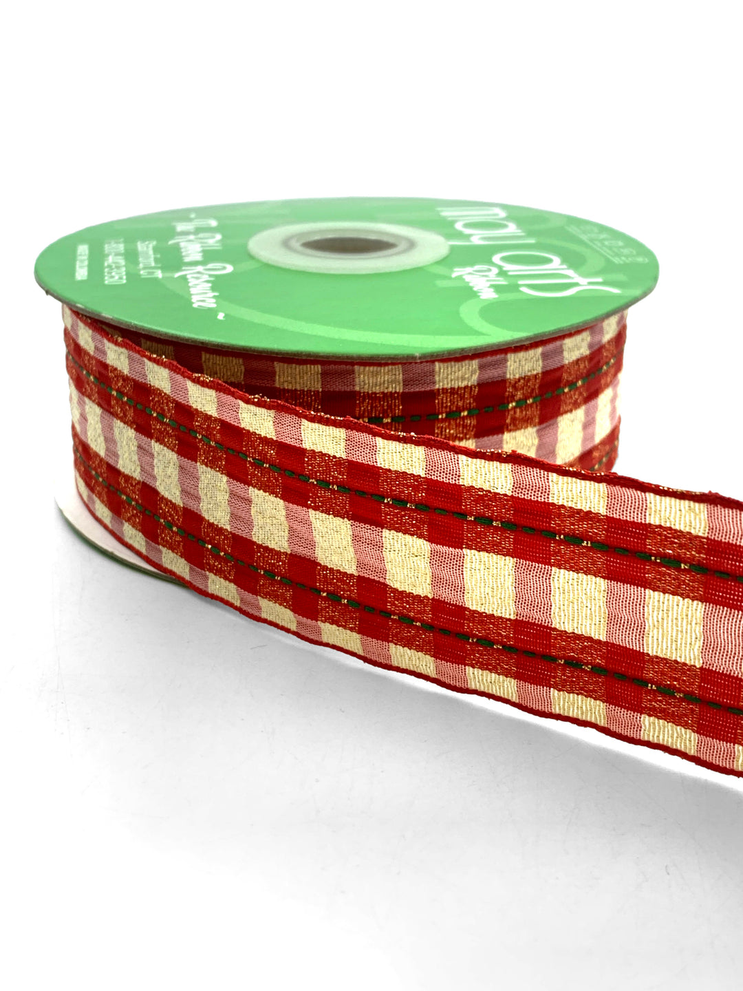 Ribbon by the Yard - 1.5 inch Metallic Christmas Plaid Woven