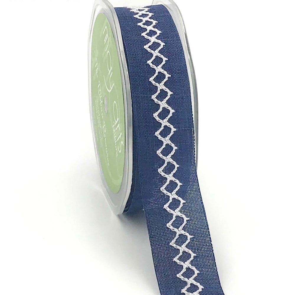 Ribbon by the Yard - Navy Blue Diamond Stitch Canvas Ribbon with Cut Edge