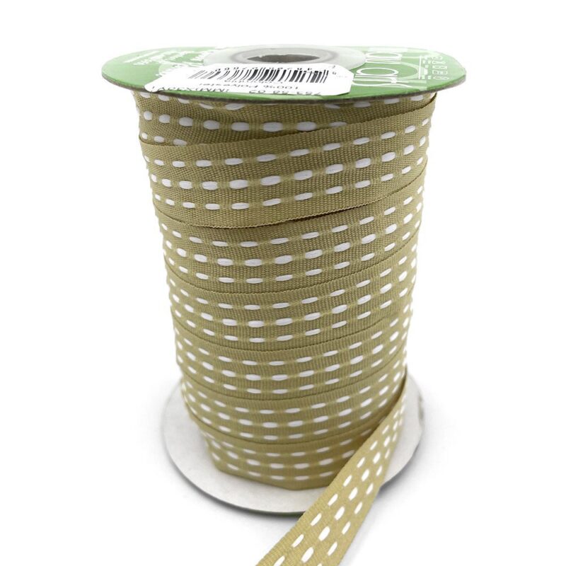 Ribbon by the Yard - 5/8 in Grosgrain Triple Woven Edge Tan/White