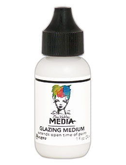 Bottle of glazing medium with a colorful label on a white background