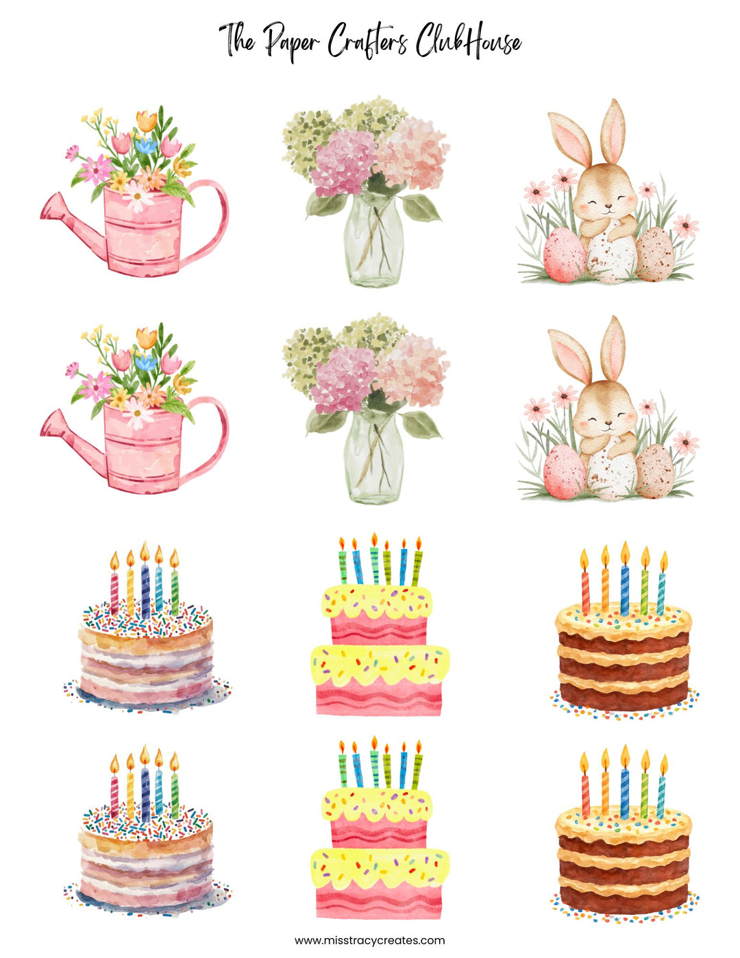 Bouquets, Bunnies and Birthday Cake - Paper Crafting Printable