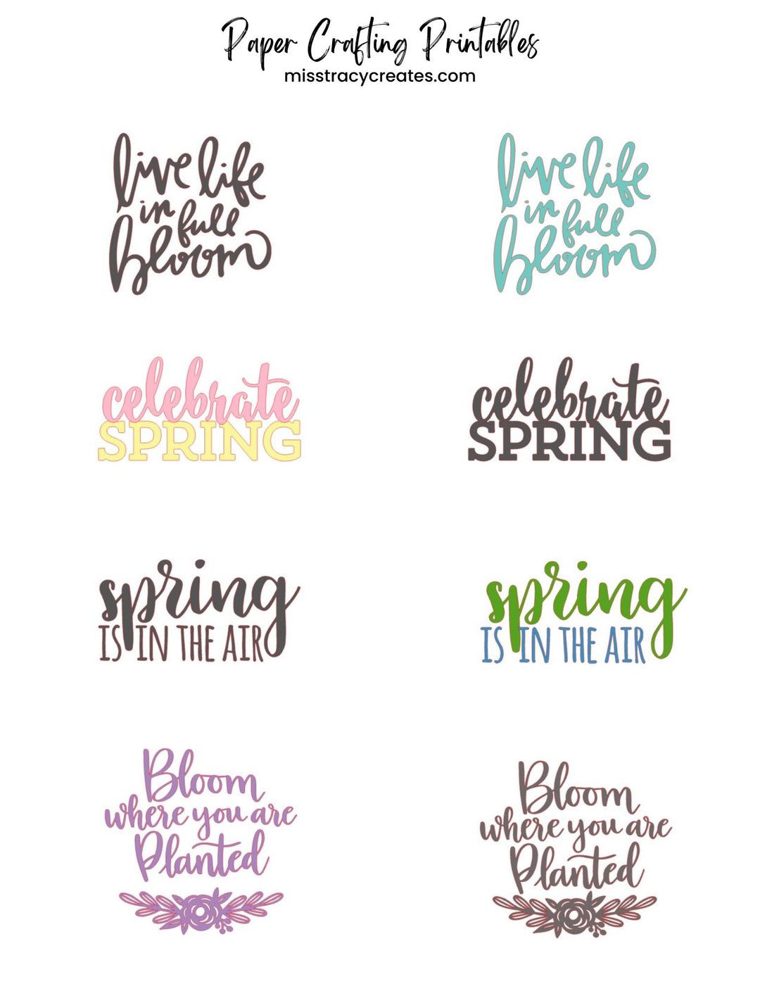 Sayings and Words - Spring2 - Paper Crafting Printable