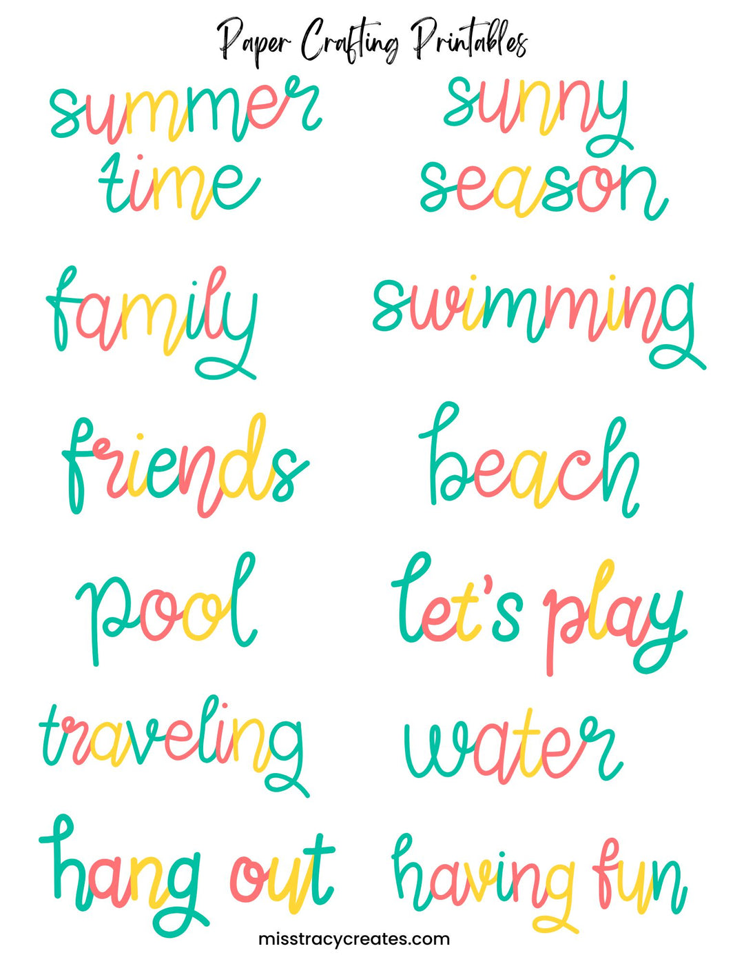 Sayings and Words - Summer1- Paper Crafting Printable