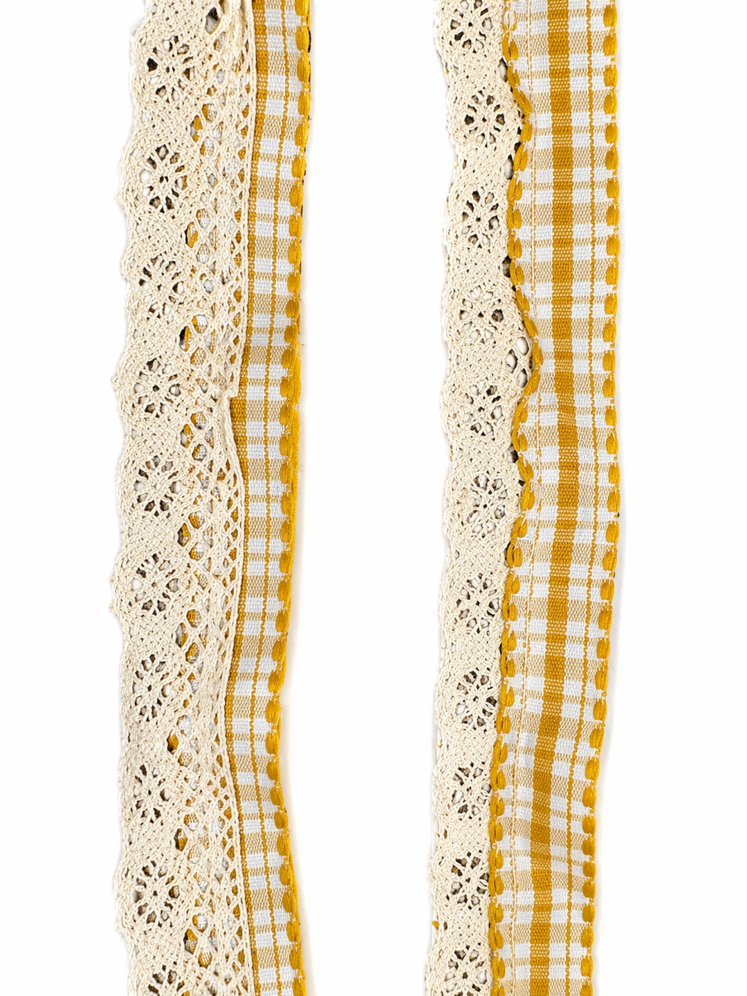 Ribbon by the Yard - Yellow Gingham Crochet Lace Edge